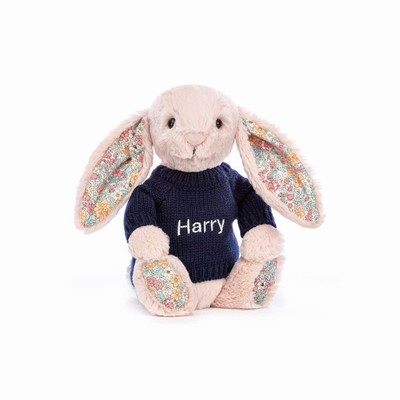 Jellycat Blossom Blush Conejo with Navy Jumper | FVSC-89014